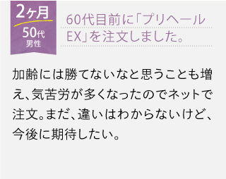 60代目前に「プリヘールEX」を注文しました。