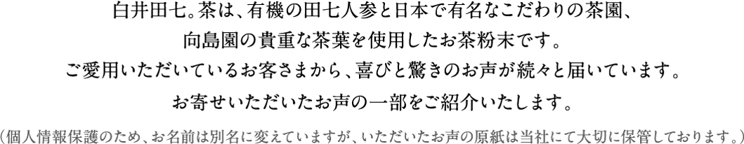 白井田七。茶の説明文