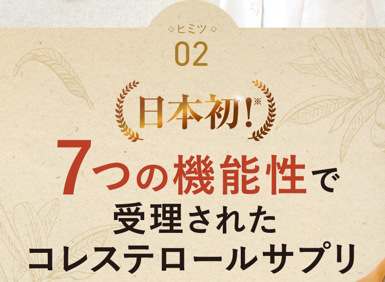 ヒミツ02 日本初！ 6つの機能性で受理されたコレステロールサプリ