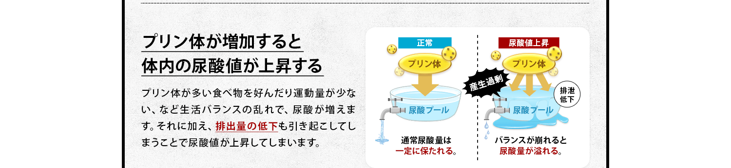 プリン体が増加すると体内の尿酸値が上昇する