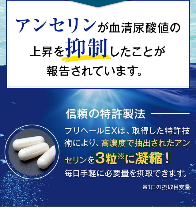 アンセリンが血清尿酸値の上昇を抑制したことが報告されています