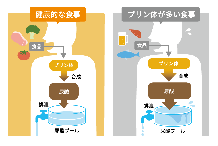 健康的な食事 プリン体が多い食事の比較図