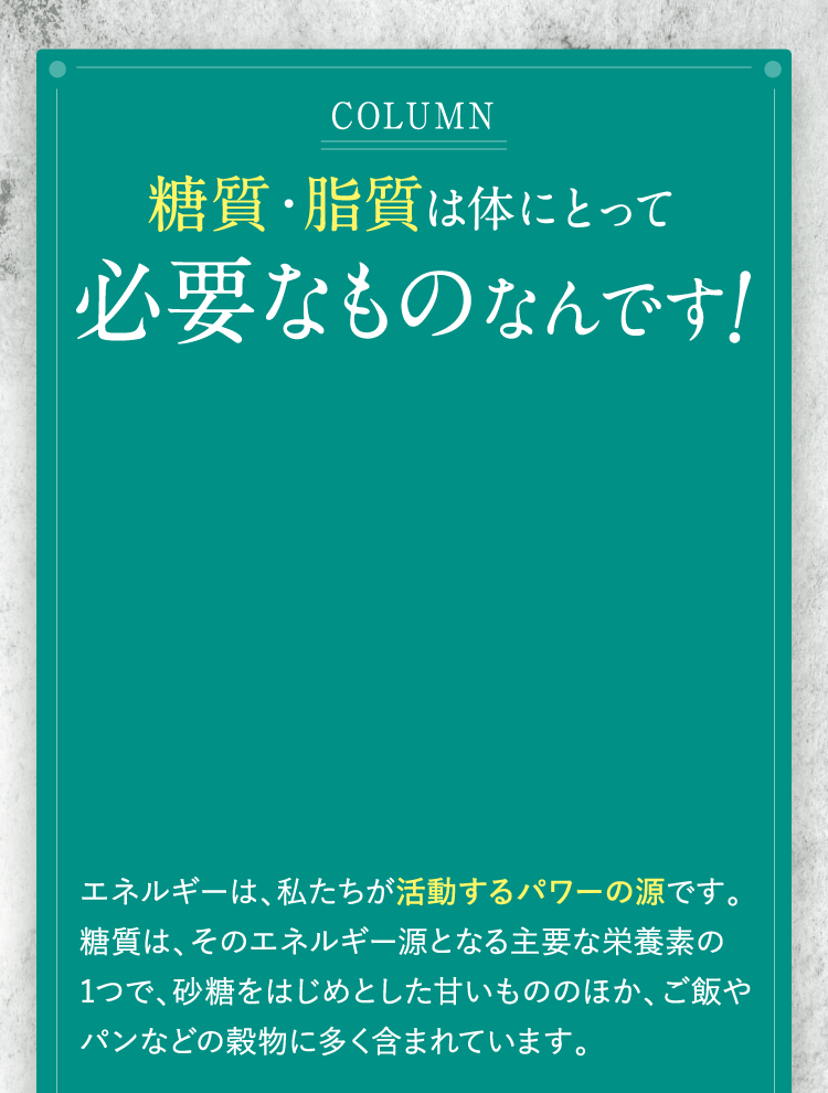糖質・脂質は体にとって必要なものなんです!