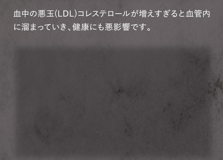 血中の悪玉(LDL)コレステロールが増えすぎると血管内に溜まっていき、健康にも悪影響です。