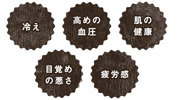 冷え 高めの血圧 肌の健康 目覚めの悪さ 疲労感